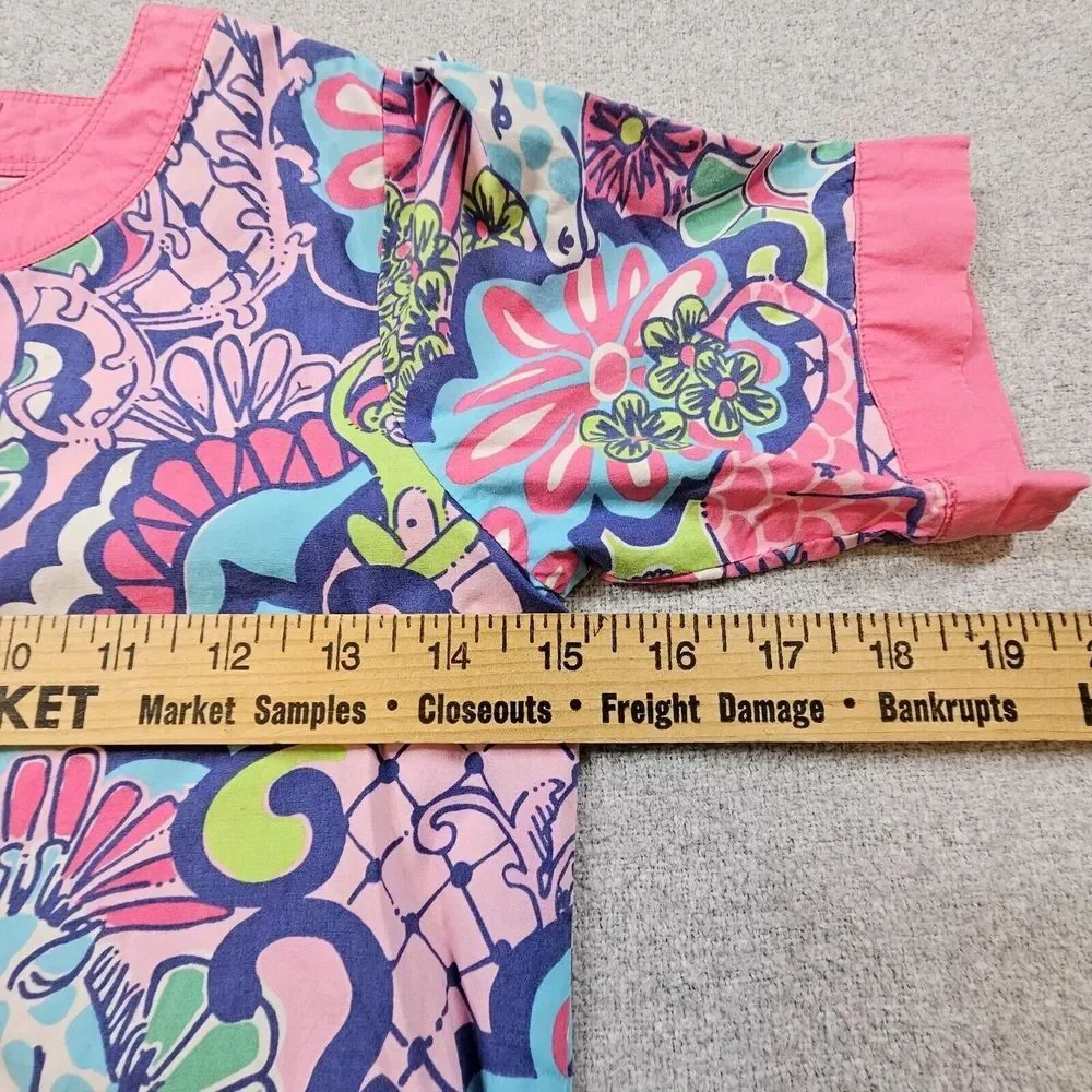 Lilly Pulitzer Short Sleeve Tunic Dress Animals Floral Pink Cotton Youth Girls 8